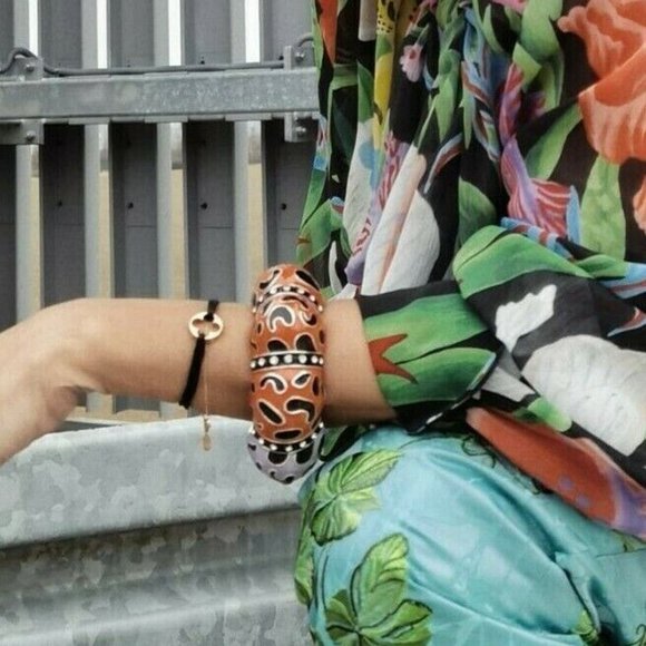 Iris‎ Apfel x H&M Rhinestone Abstract Cuff Bangle Orange Purple Brass Bracelet - Picture 6 of 6
